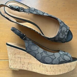 Coach Ferry signature C Jacquard wedge cork shoes size 8.